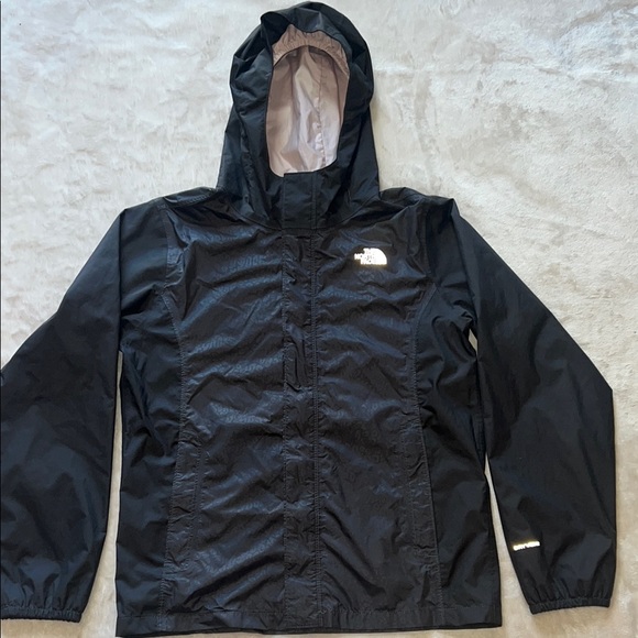 The North Face Girls Gray Hooded Lightweight Pink Mesh Lined Rain Jacket SZ L - Picture 1 of 15